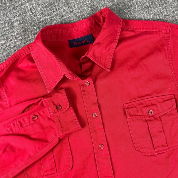 Denim & Co. Shirt Red Button Down Long Sleeve Utility Pockets Men's - Picture 1 of 8